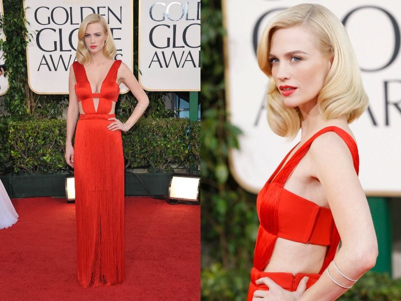 January Jones in Versace (2011 Golden Globes)